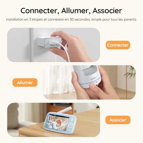 Detalle 2 de BOIFUN babyphone vidéo modèle amélioré, écran IPS 5 pouces 720p