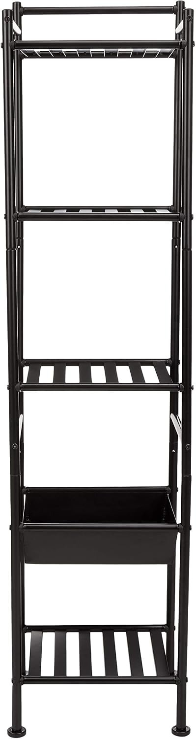 Detalle 2 de Amazon Basics Regal mit 5 Fächern, mit Korb, Schwarz – Edelstahlregal für das Badezimmer