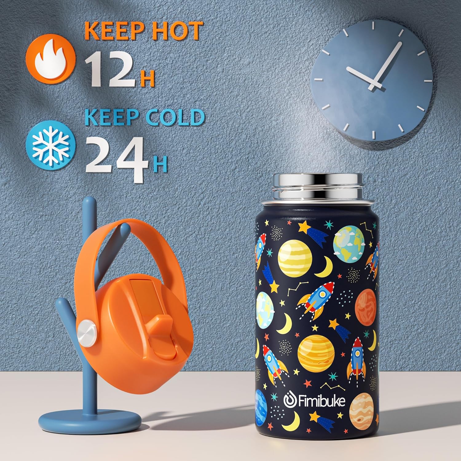 Thumbnail 2 de Fimibuke Kids Insulated Water Bottle (14oz) BPA-Free Double Wall Vacuum Tumbler, Leak-Proof Straw Lids (2-Pack)