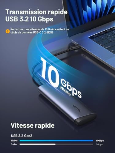 Detalle 2 de UGREEN Boîtier SSD M.2 NVMe PCIe 10 Gbit/s en aluminium, USB 3.2 Gen 2