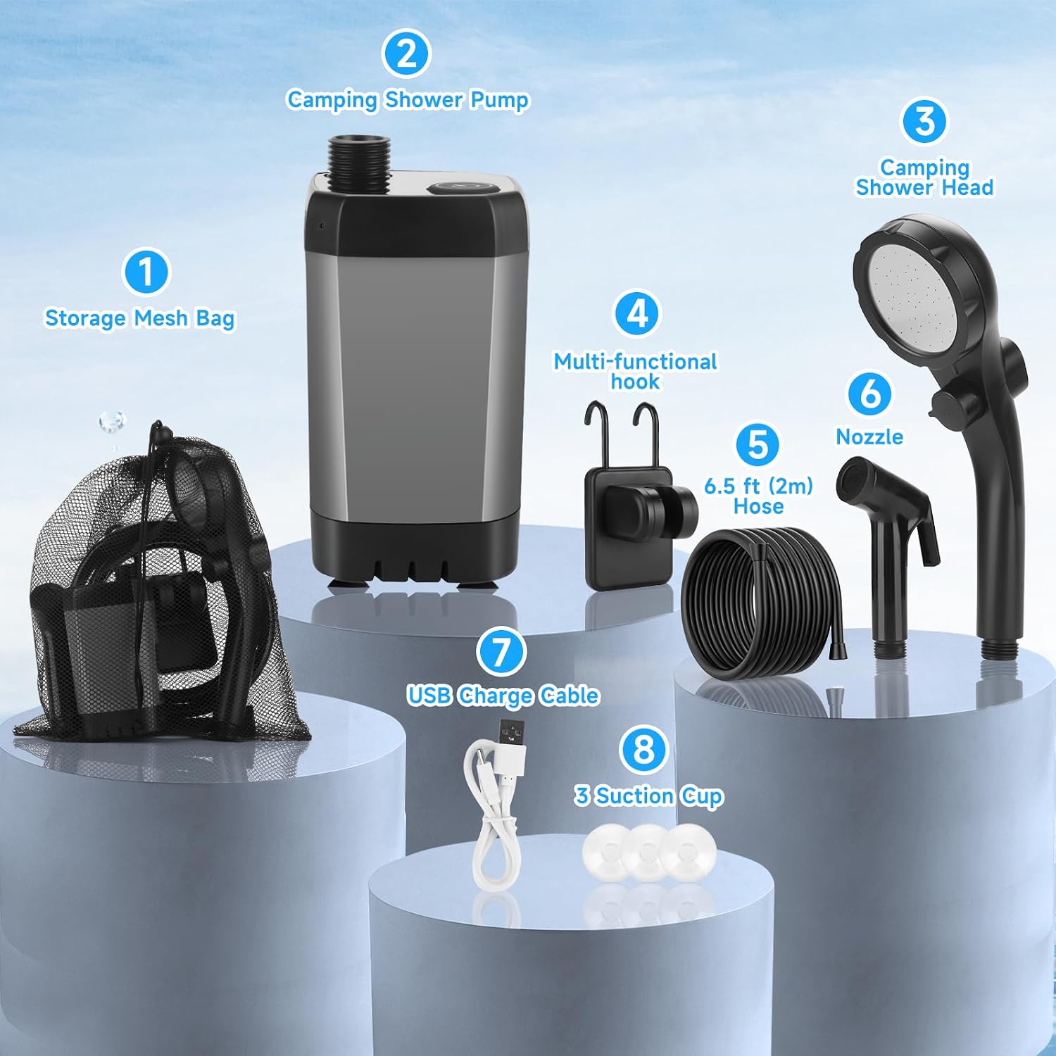 Detalle de vignuto GB15 Portable Camping Shower with Rechargeable Pump and LED Display