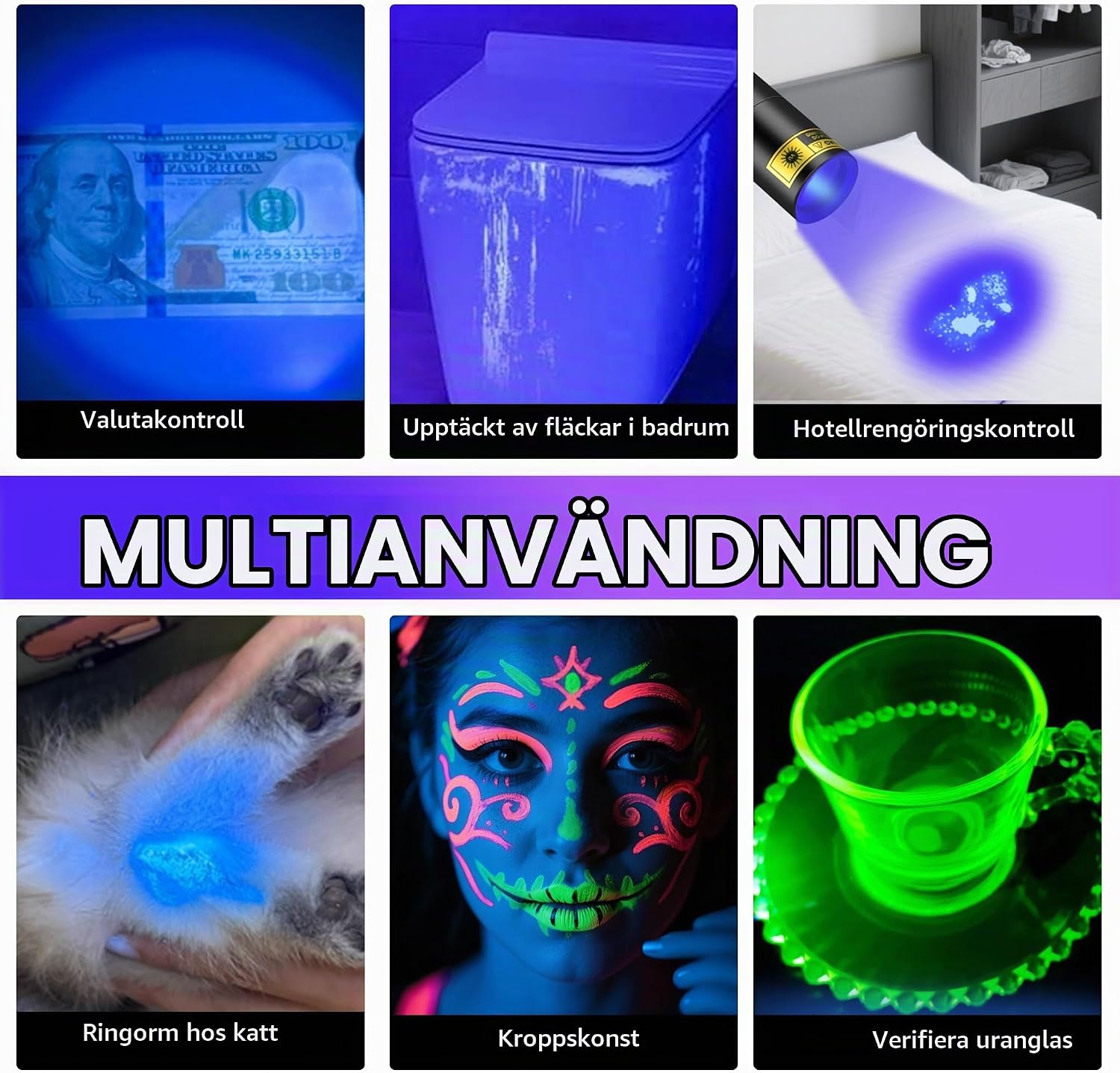 Thumbnail 6 de DARKBEAM DKL-V4 UV-ficklampa, 365 nm filtrerat UV-ljus, uppladdningsbar mini