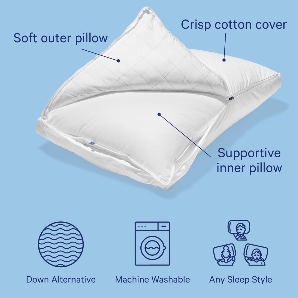 Detalle de Casper Sleep Original Pillow 2-Pack, King Size (Medium Soft) – Down-Alternative, All Sleep Positions