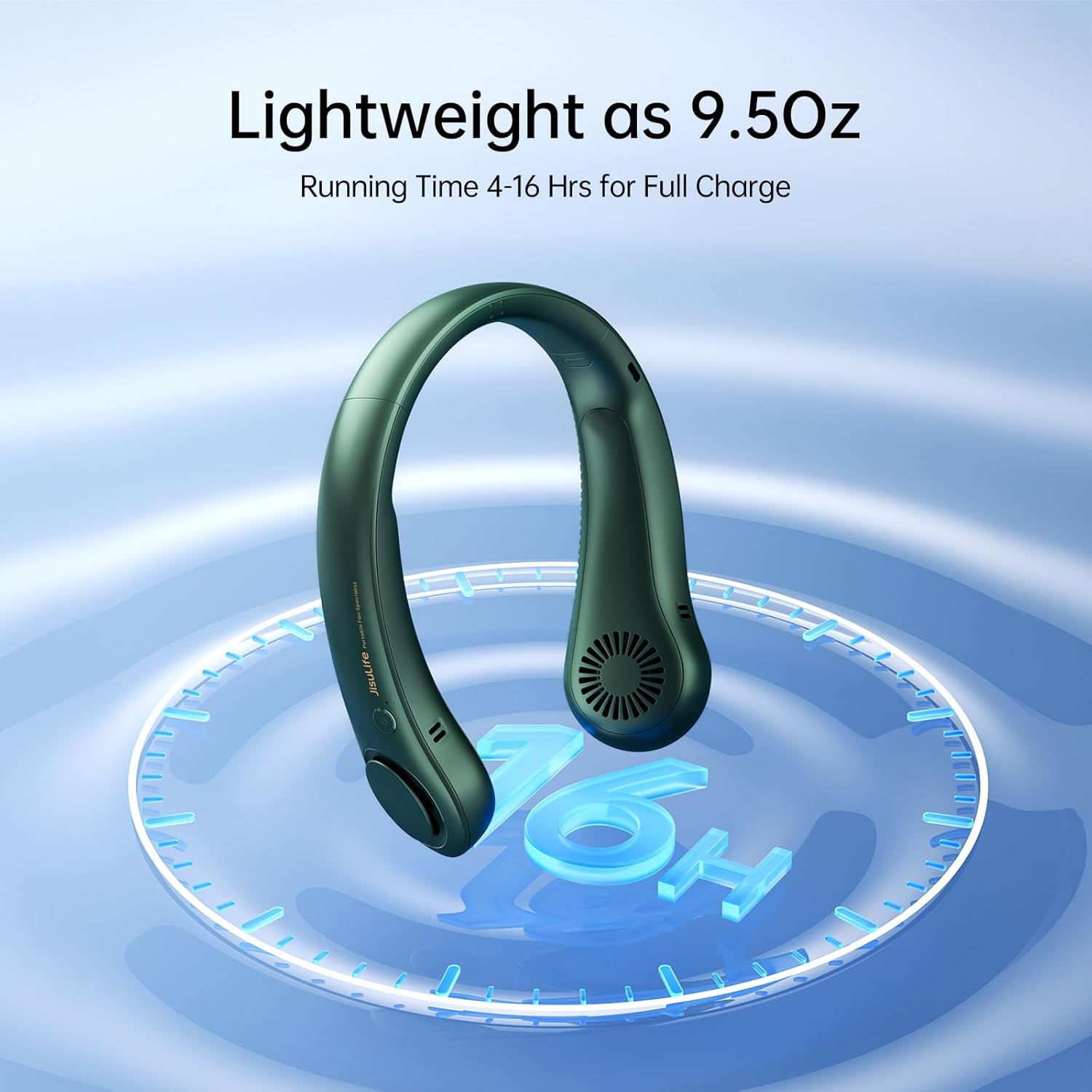 Thumbnail 5 de JISULIFE Portable Neck Fan (Dark Green) – Hands-free bladeless wearable with 5 speeds and 4000 mAh battery