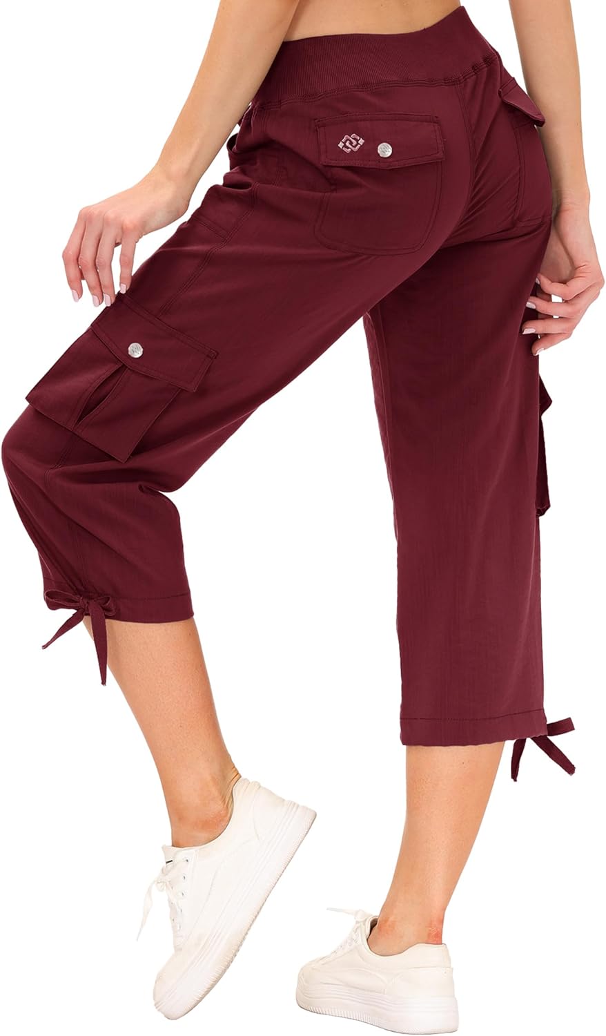 Detalle de JINSHI Damen 3/4 Cargo-Shorthose mit Mehrfach-Taschen (Capri-/Freizeithose) für Sommer, Alltag & Outdoor