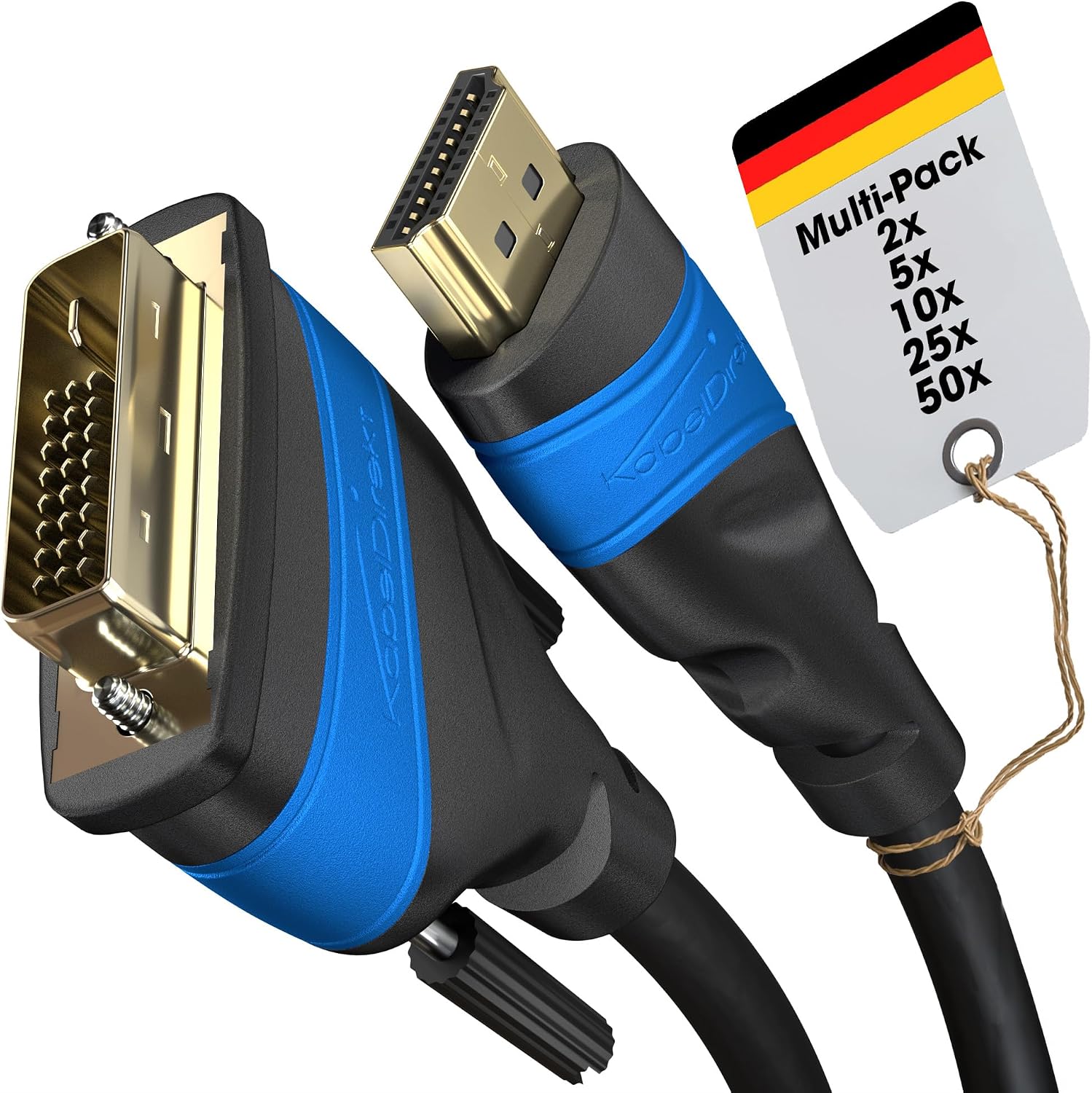 Detalle de KabelDirekt HDMI-DVI Adapterkabel, bi-direktional 2 × 0,5 m – DVI-D/24+1 oder DVI-I/25+5, Full HD 1080p