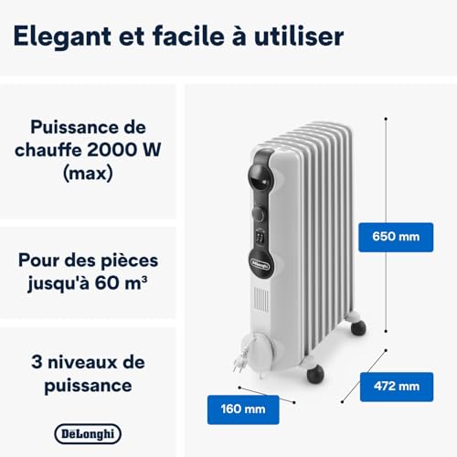 Detalle de De'Longhi Radia S TRRS0920 – Radiateur à huile 2000W pour pièces jusqu’à 60 m³