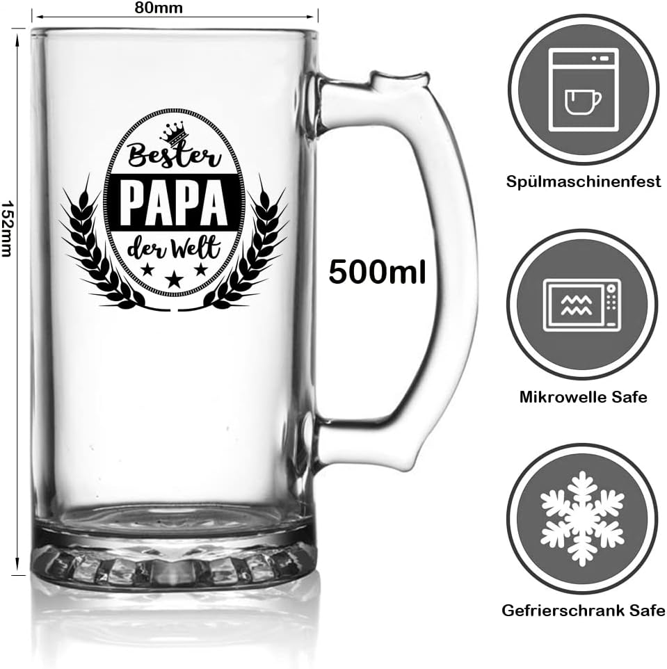 Detalle de Bester Papa der Welt Bierkrug 0,5 l – Geschenkbox