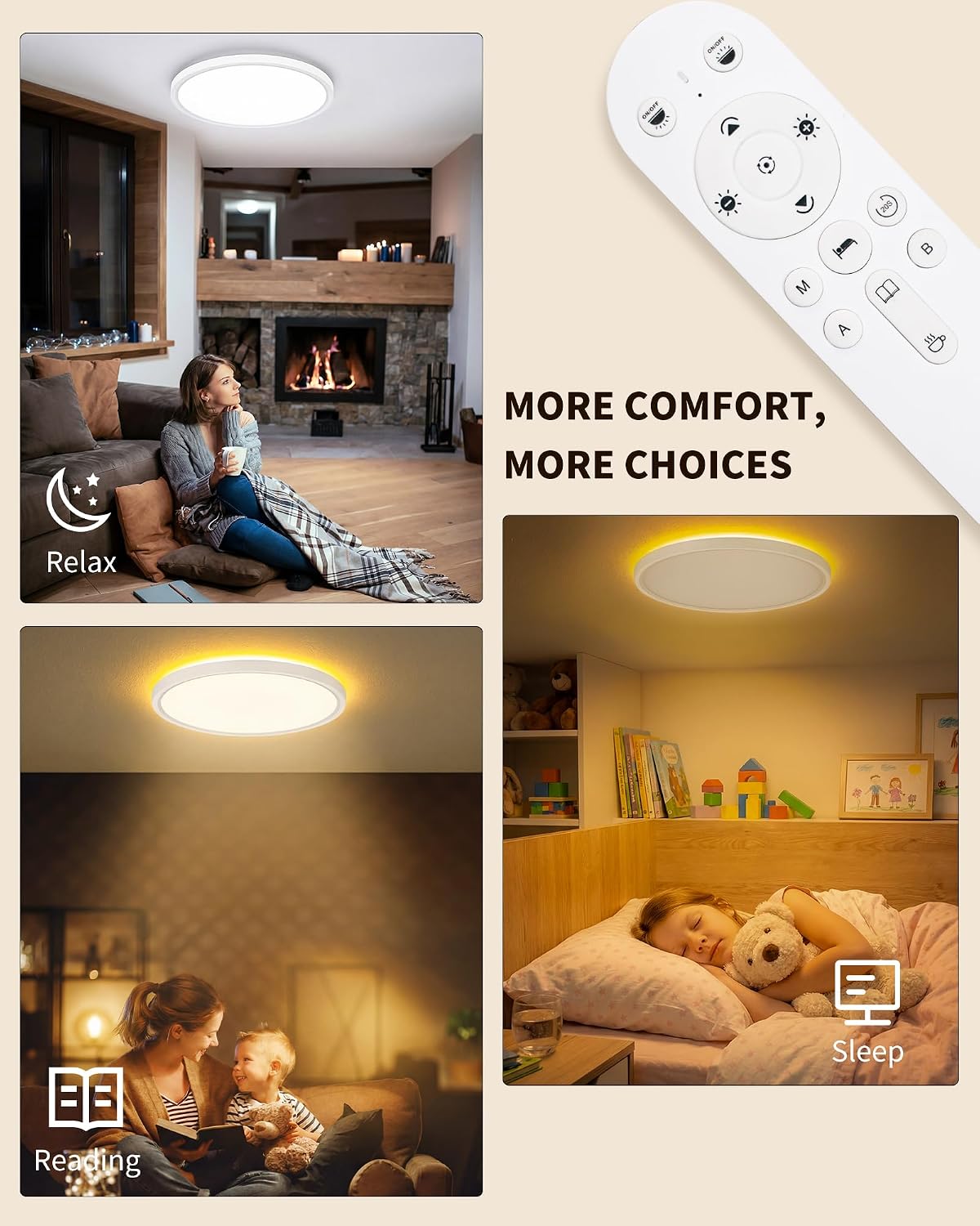 Detalle de LuminexDesigns Plafón LED Regulable 24W con Mando – Lámpara de Techo Ø30cm, Luz Nocturna 2000K y Temporizador
