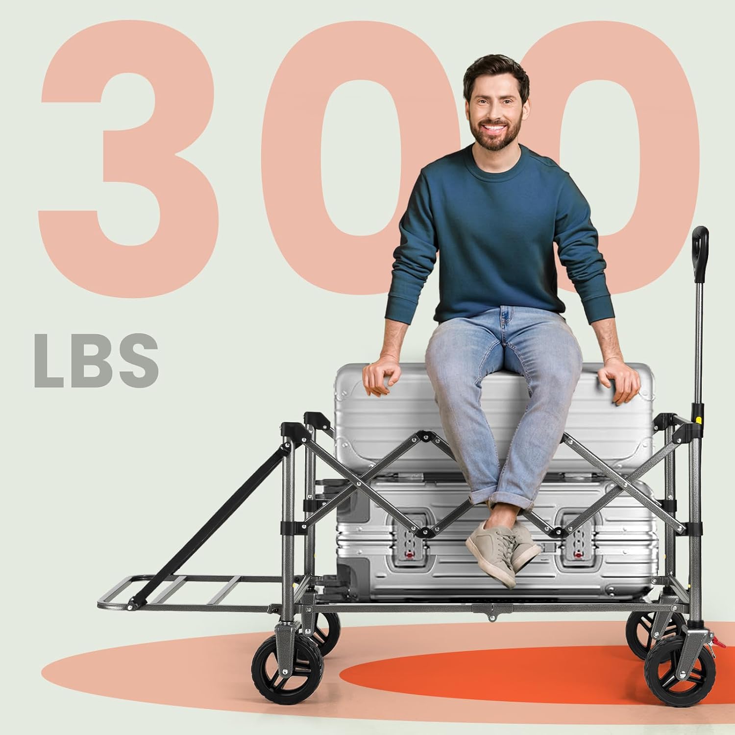 Detalle de Overmont klappbarer Bollerwagen mit faltbarer Heckklappe, 200-l-Fassungsvermögen und 120-kg-Tragkraft (schwarz)