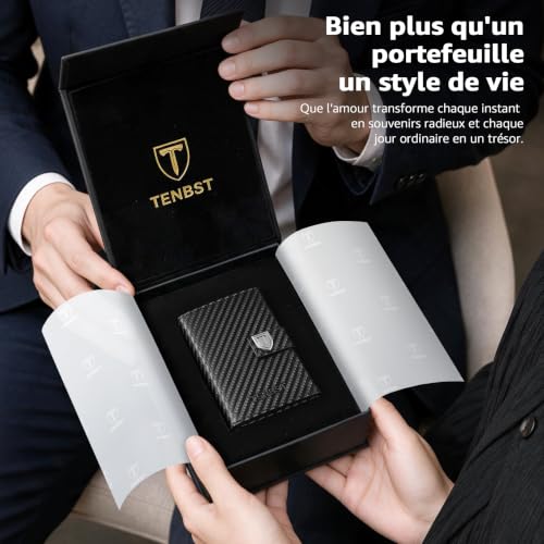 Thumbnail 7 de TENBST Portefeuille homme ultra-fin en microfibre, blocage RFID, noir et orange