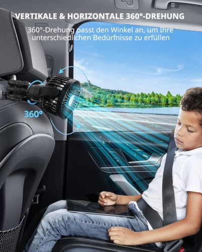 Detalle de KIDEE Ventilator Kinderwagen – Tragbarer Ventilator mit LED-Display, 3 Stufen, USB-Aufladung, Tiefschwarz