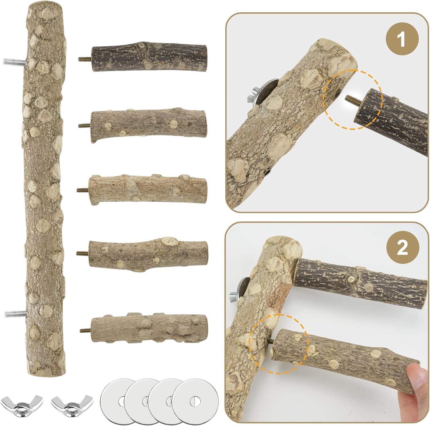 Detalle de QZDAFFIC 6PCS Parrot Perch Bird Perches for Cage – Natural Pepper Wood Platform