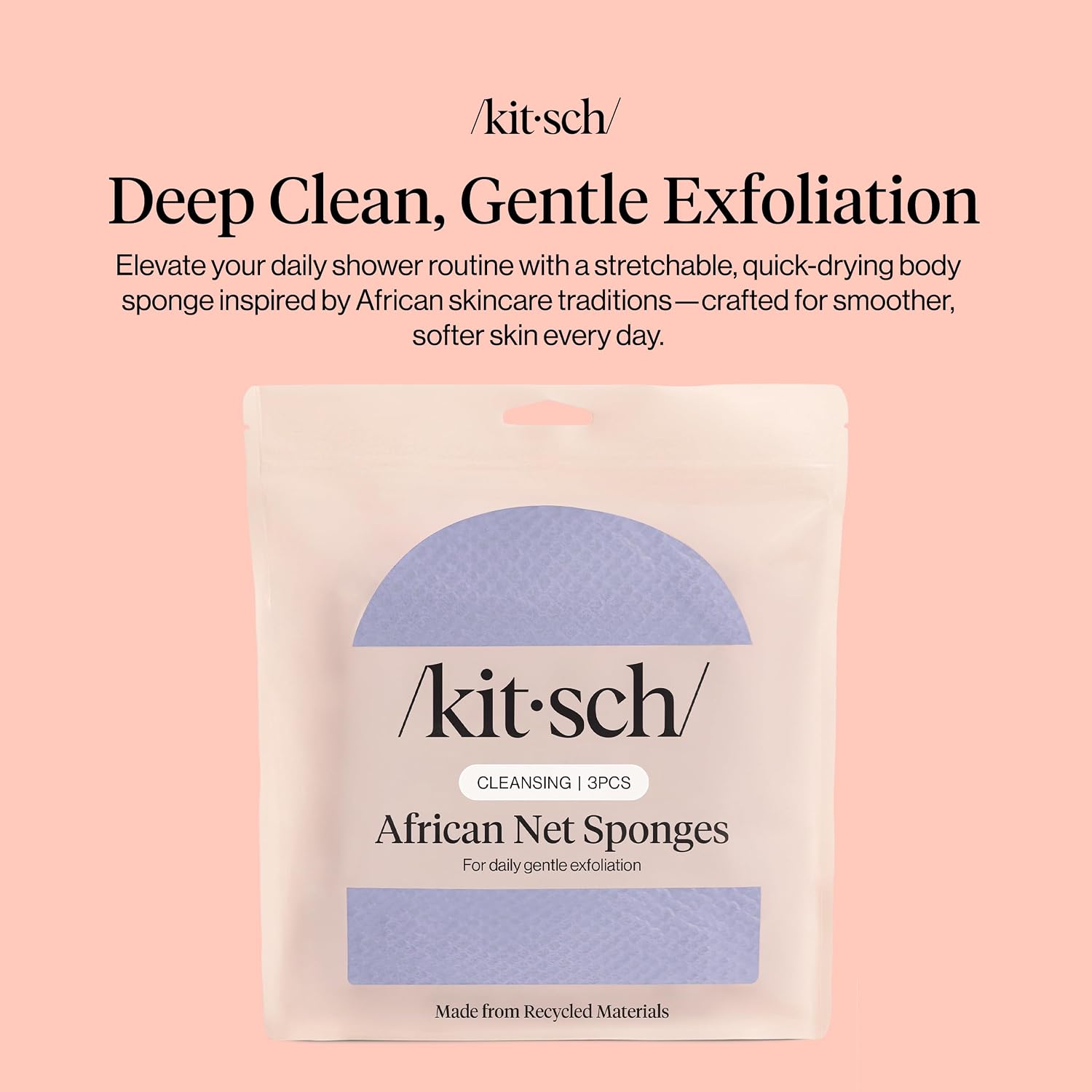 Detalle de Kitsch African Net Sponge 3pcs – Exfoliating Body Scrubber for Gentle Daily Exfoliation