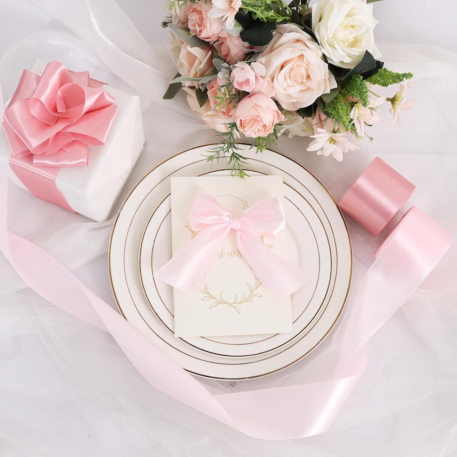 Thumbnail 3 de TONIFUL Satinband Roségold 5 cm x 20 m – Geschenkband für große Schleifen und Deko