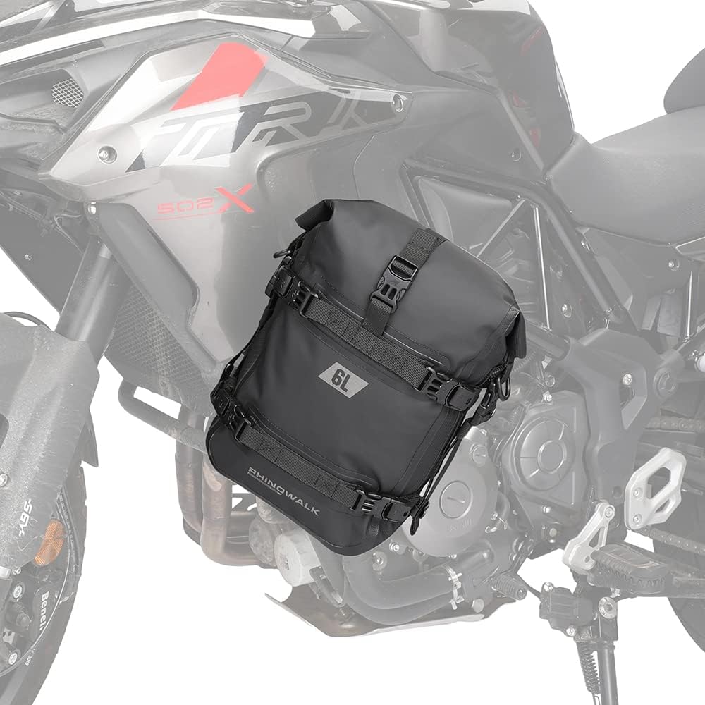 Rhinowalk 6L Front Bumper Bag & Tail Bag for Motorcycles – Waterproof Modular Saddle Pannier (Black)