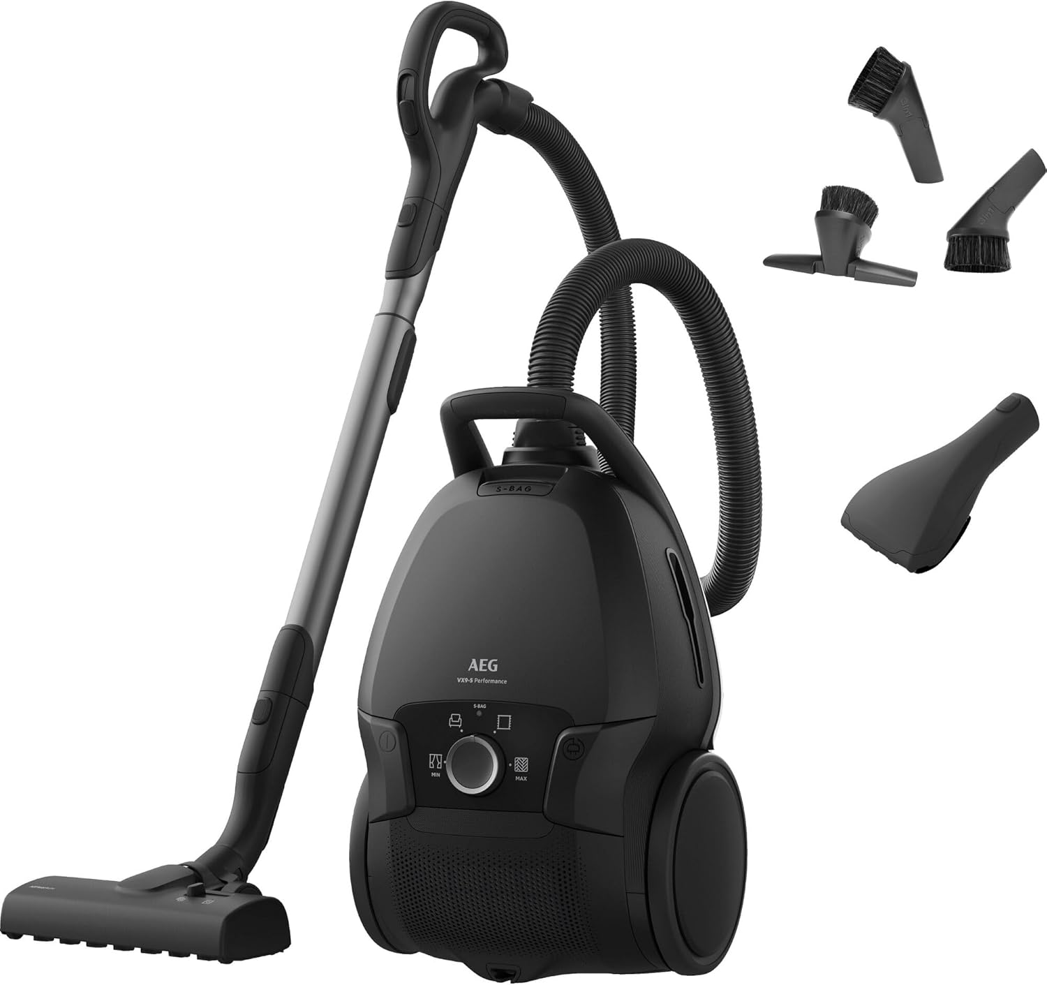 Detalle de AEG Beutelsauger VX9‑5‑EBR mit 69 dB, HEPA‑Filter und Mini‑Turbodüse für Tierhaare