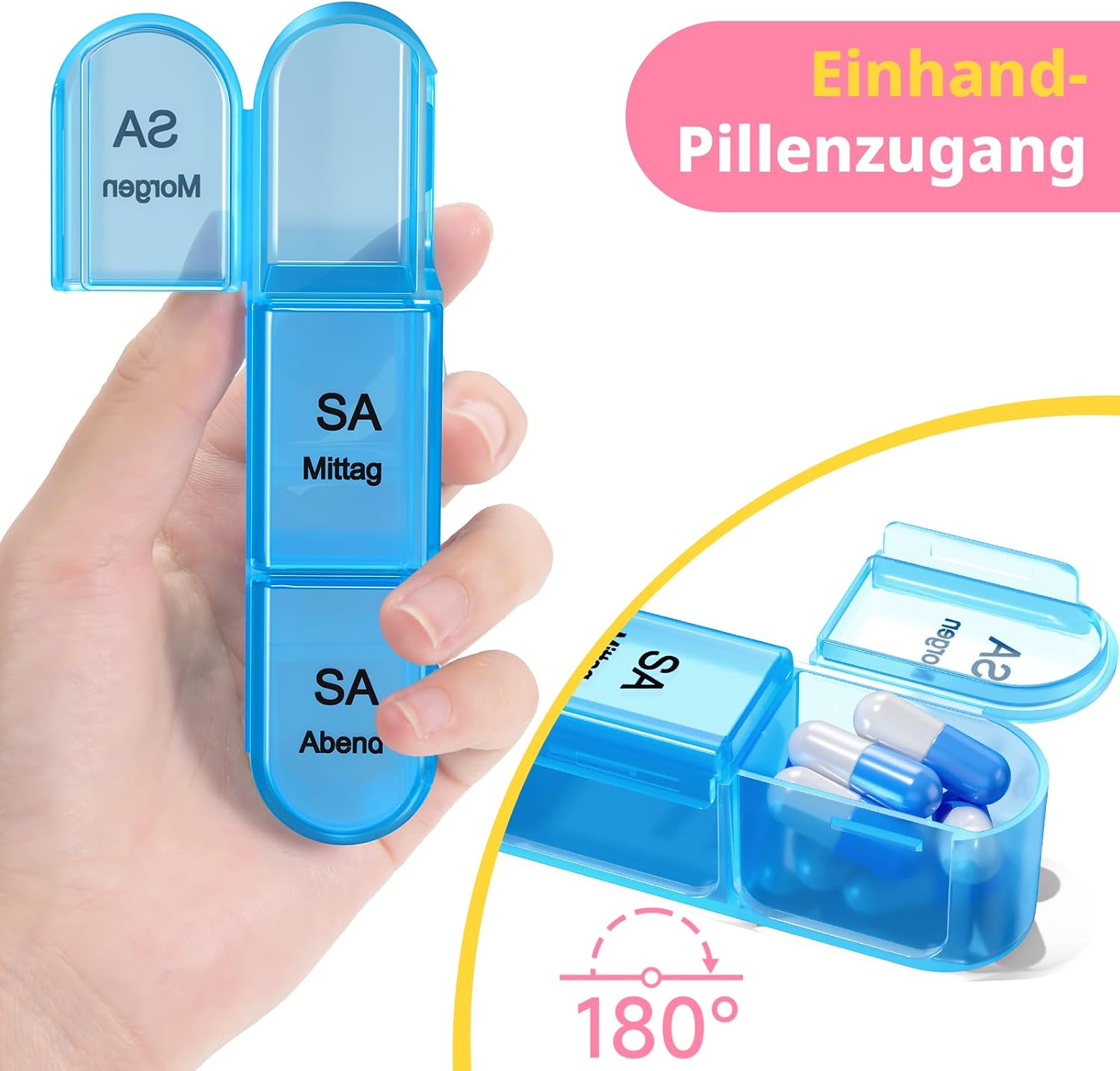 Detalle 2 de Doruimi Tablettenbox für 7 Tage mit 3 Fächern (Morgens/Mittags/Abends) – rosa, kompakt