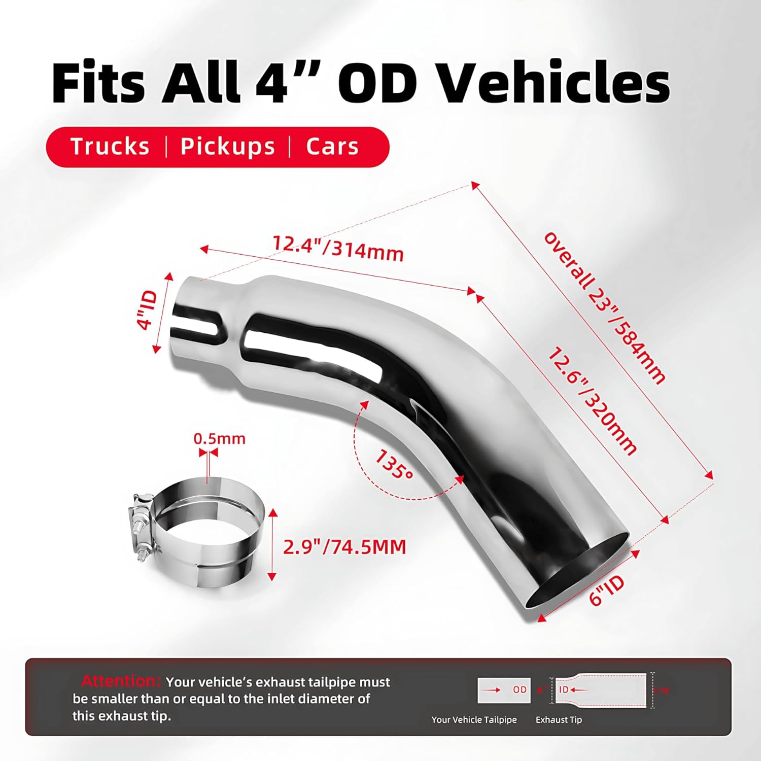 Thumbnail 4 de Exhaust Tip 4" Elbow Chrome