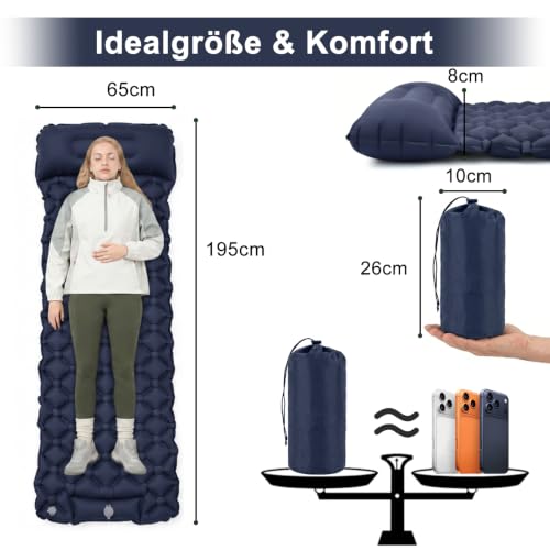Detalle de AMZBOSS Isomatte Camping 195 x 65 cm – Ultraleicht, wasserdicht und selbstaufblasend