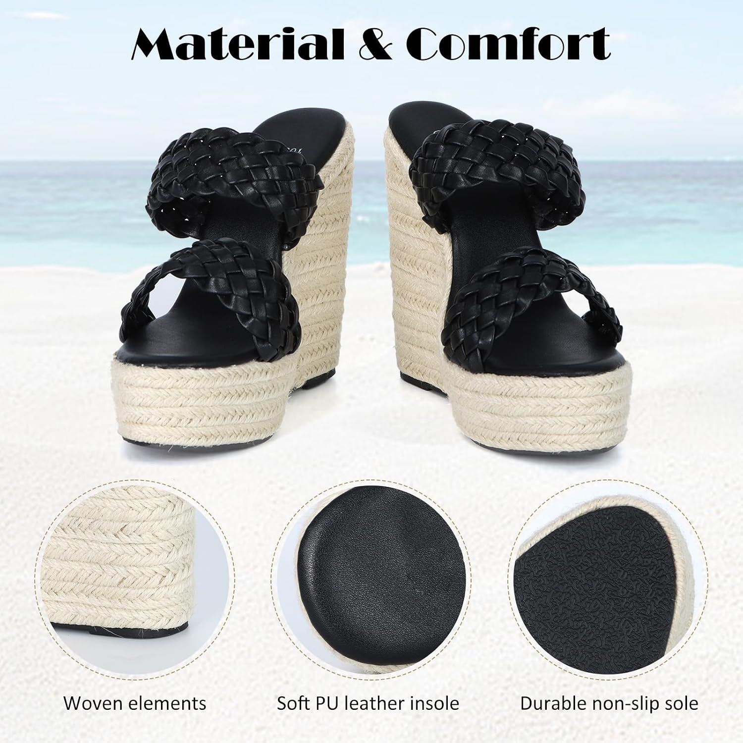 Detalle de Ynport Crefreak Damen Plateau-Sandalen mit Geflochtenem Träger – Bequeme Schlupf-Sandalen für Sommer und Strand