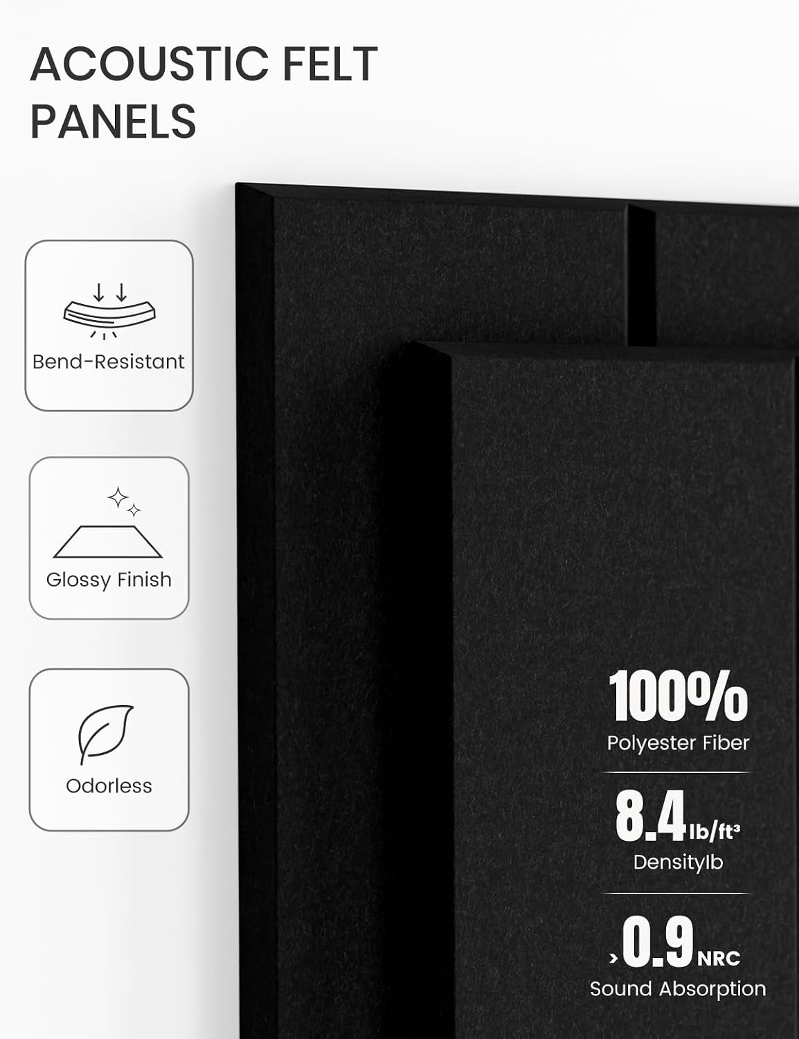 Detalle de Fluxynara FZB-L-S-6-3L-BK Felt Bulletin Board Tiles, Black Bold Stripe, 6-Pack