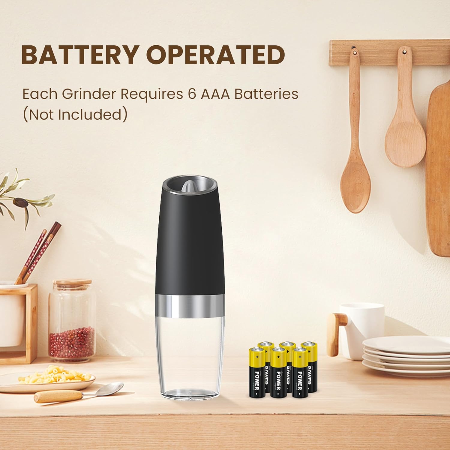 Detalle 2 de KIARYUOLL Gravity Electric Salt and Pepper Grinder Set (2-Pack, Black) with LED Light