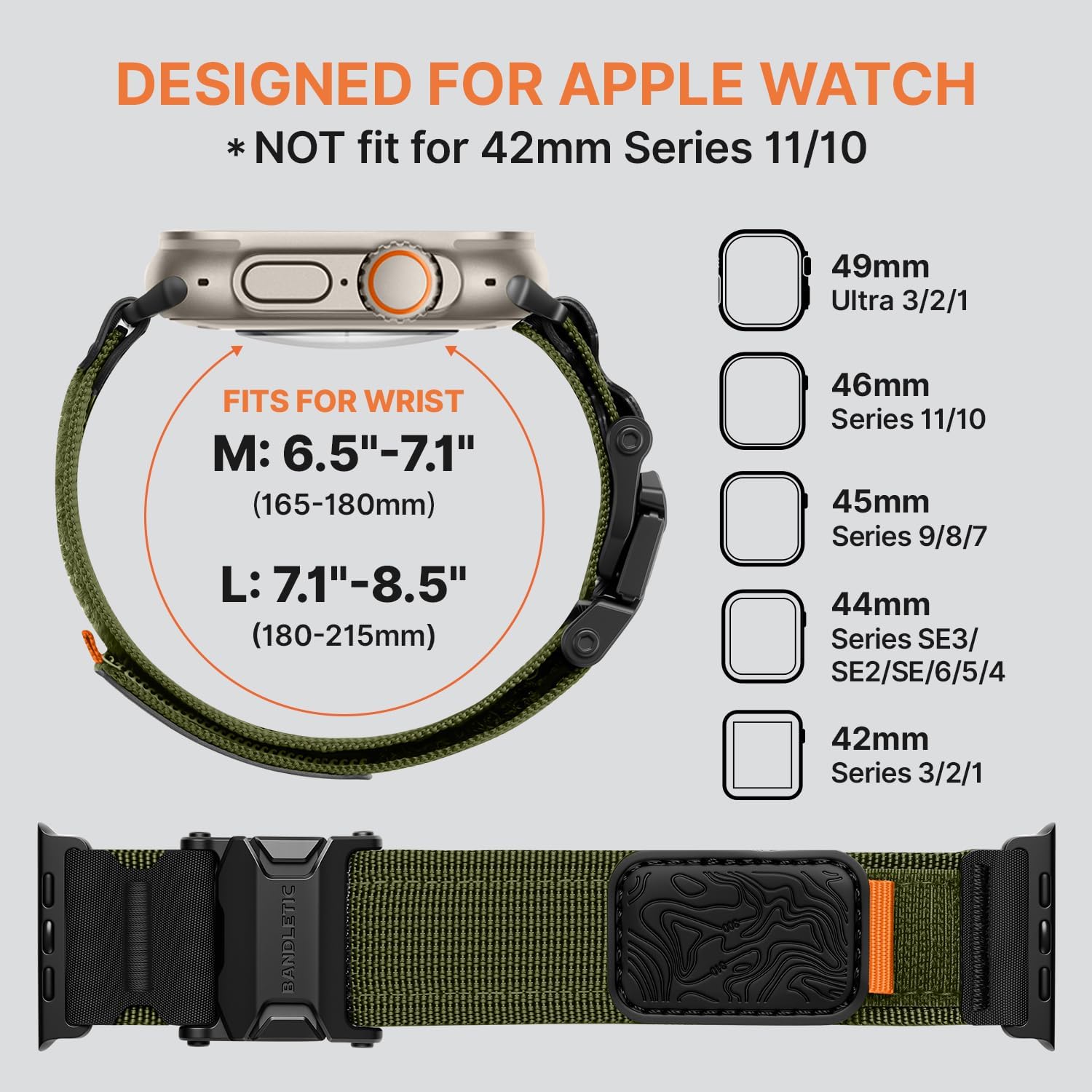 Thumbnail 6 de Bandletic Magnetic Buckle Straps (Nylon Loop) for Apple Watch models 44mm/45mm/46mm/42mm/49mm – Green