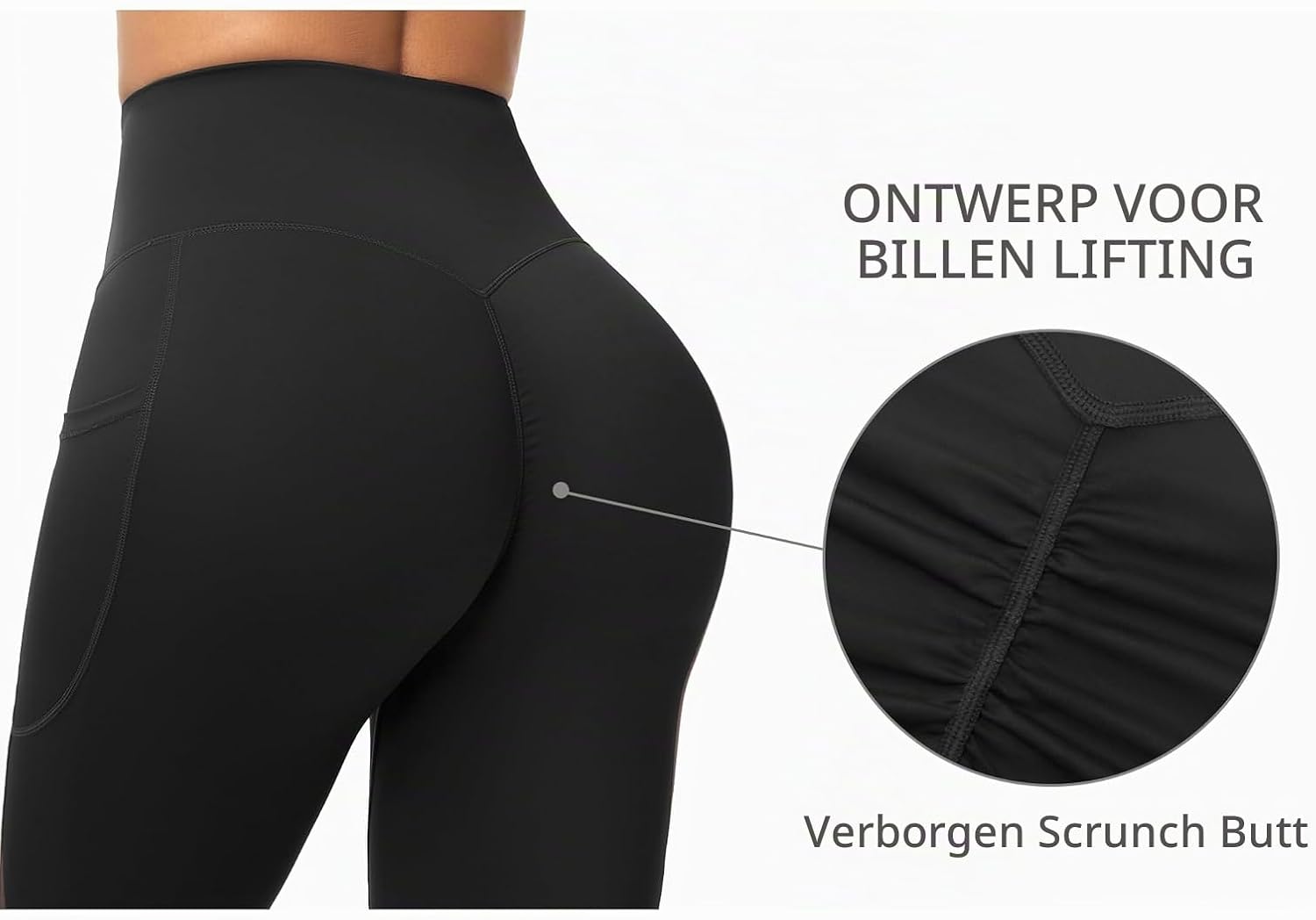 Detalle de THE GYM PEOPLE scrunch-buttlegging voor dames met hoge taille en zijzakken