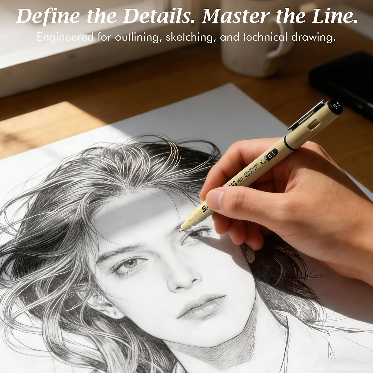 Detalle de SUIN Fine Tip Drawing Pens – 8 Pack for Precision Illustration and Sketching