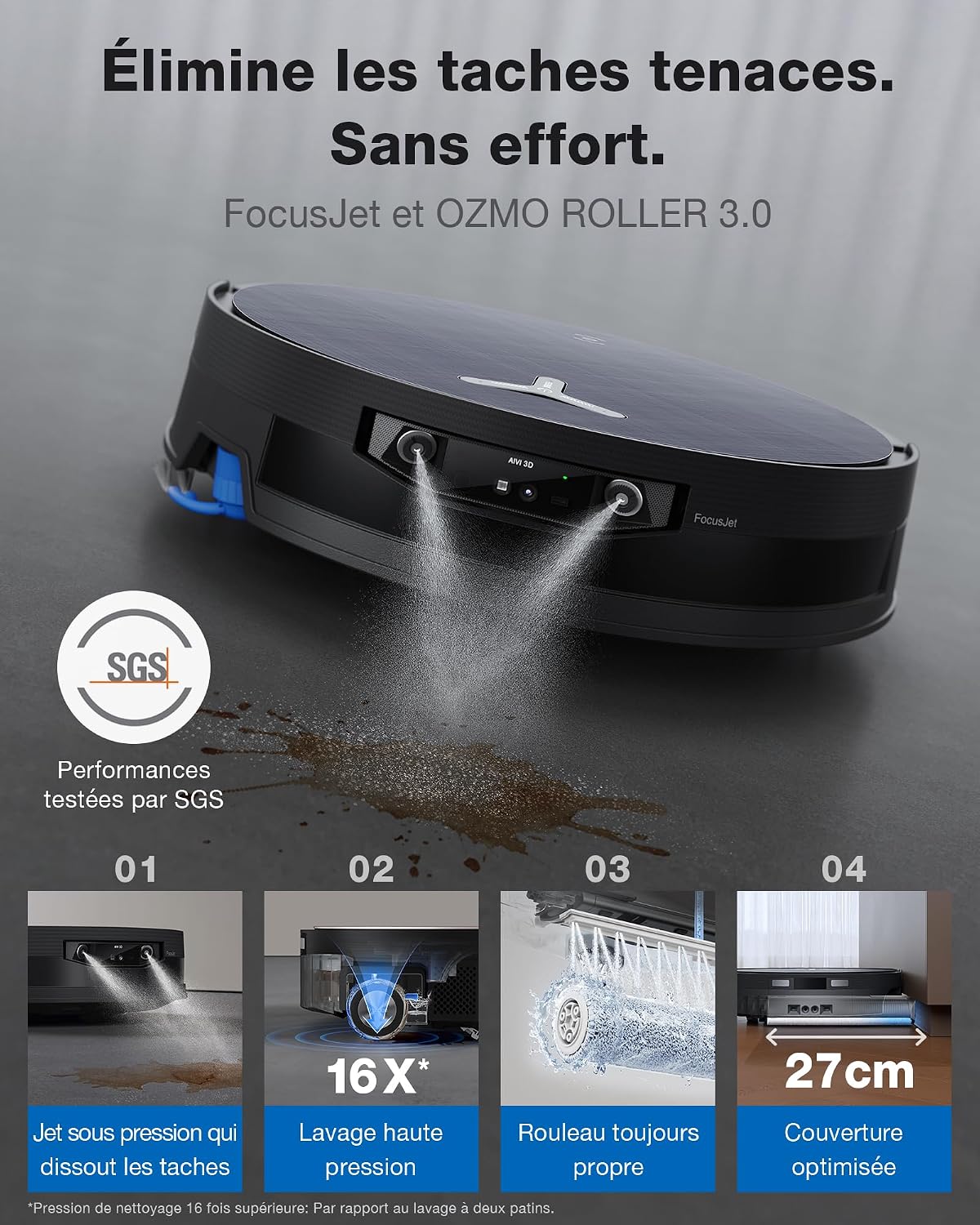 Detalle 2 de ECOVACS DEEBOT X12 OmniCyclone : robot aspirateur avec 22 000 Pa et pré-dissolution FocusJet