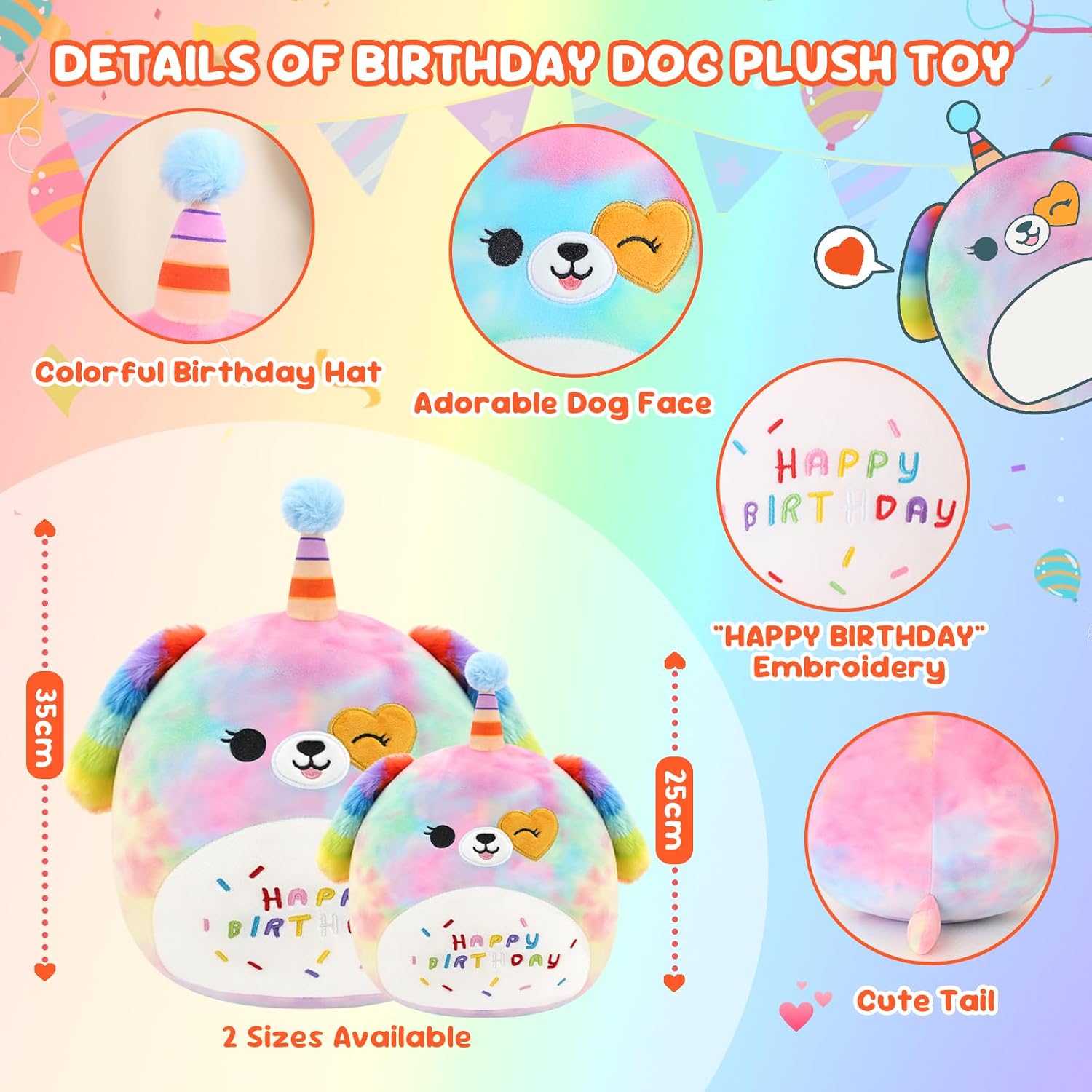Thumbnail 5 de SQEQE Happy Birthday Rainbow Dog plush 25 cm