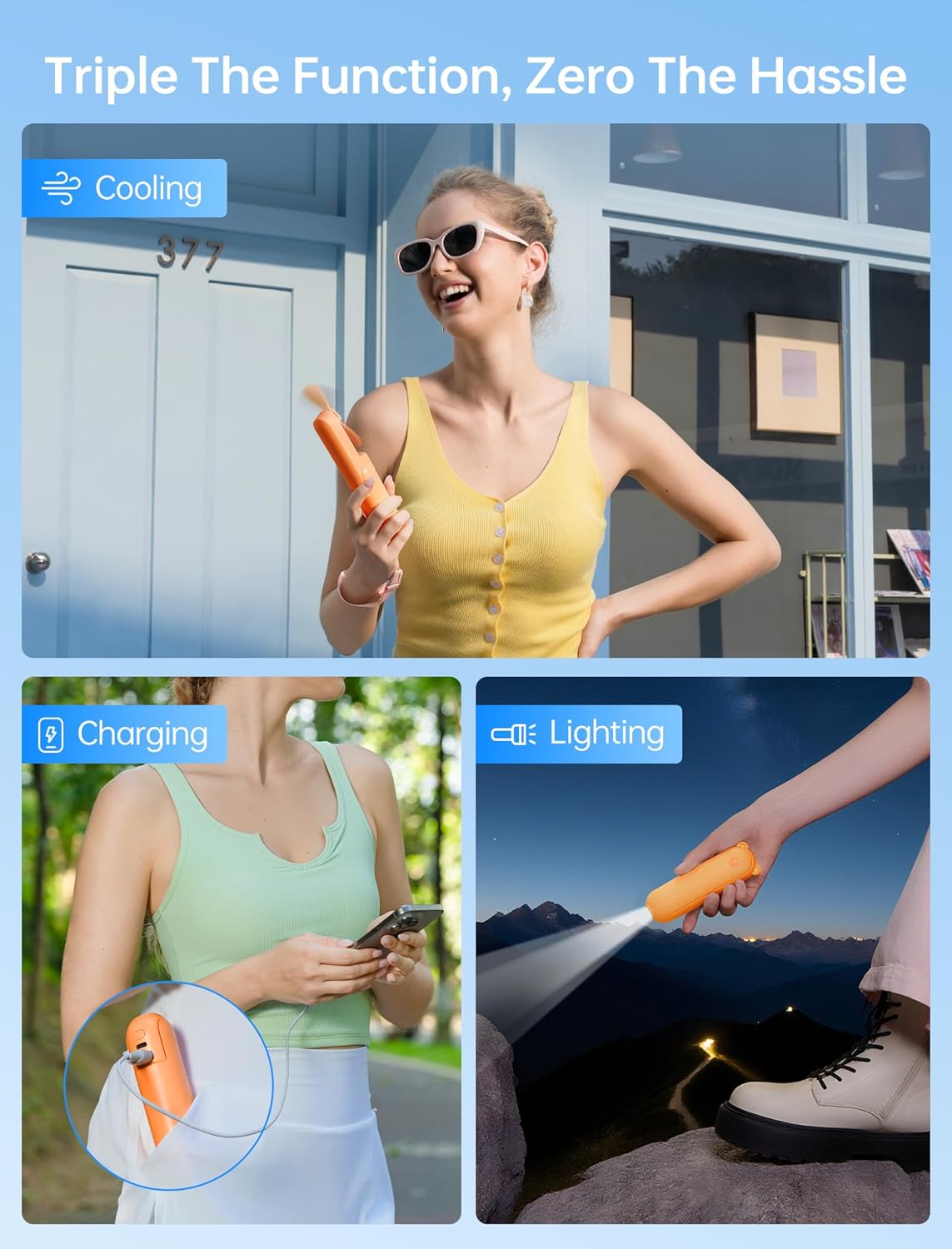 Thumbnail 1 de JISULIFE 3-in-1 Mini-Handventilator – kompakter Ventilator, Powerbank und Taschenlampe