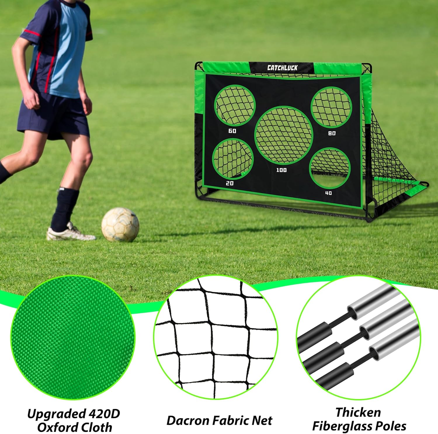 Thumbnail 3 de CATCHLUCK Football Goal Pop Up Football Net for Kids 4ft x 3ft or 5ft x 4ft