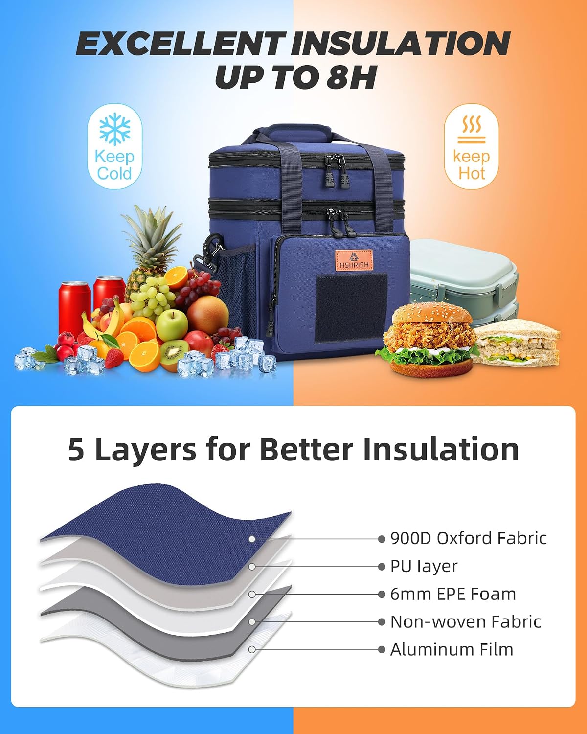 Thumbnail 5 de HSHRISH Expandable Large Tactical Lunch Box for Adults (12L–16L) in Blue