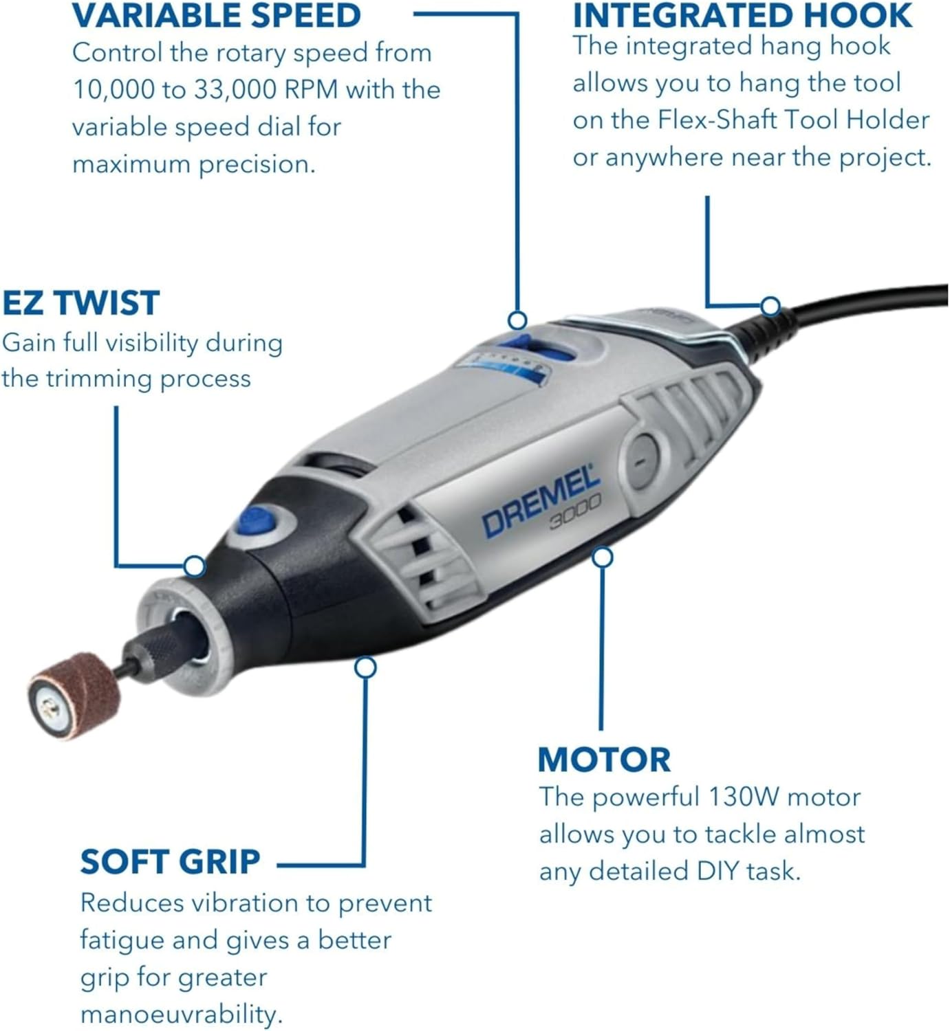 Thumbnail 2 de Dremel 3000 Rotary Tool 130 W Multi Tool Kit with 15 Accessories (Variable Speed 10,000–33,000 RPM)