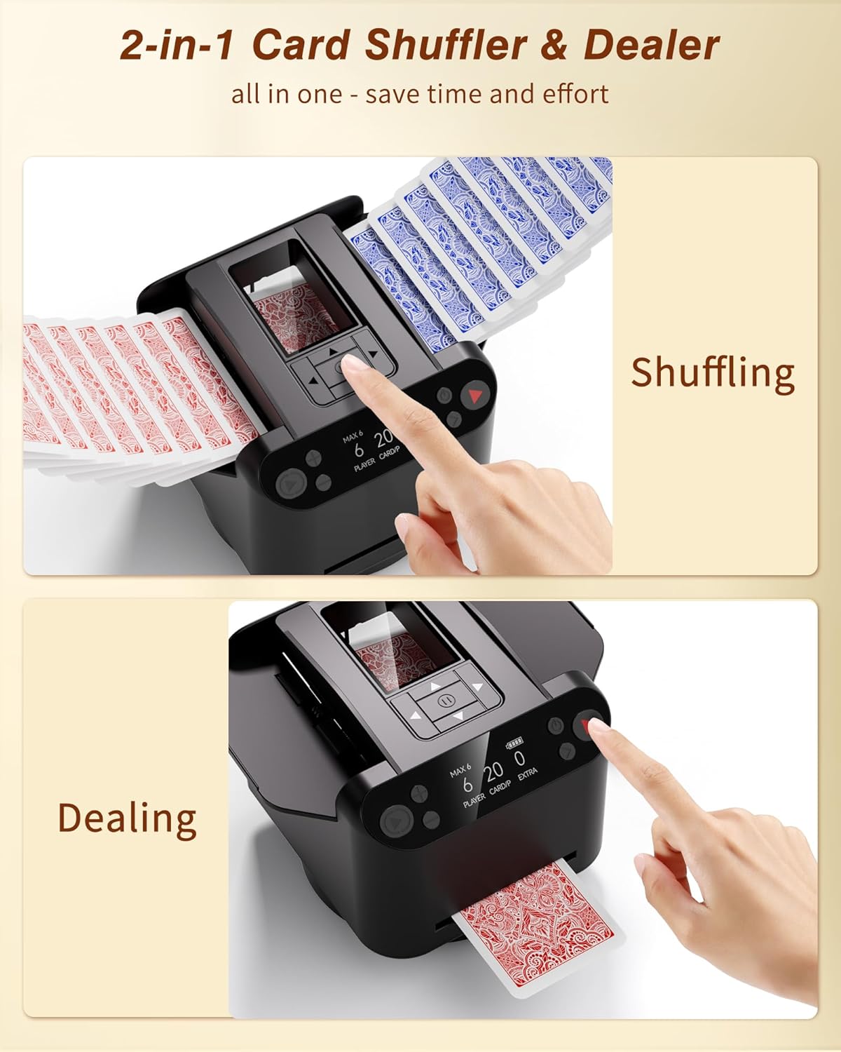 Thumbnail 1 de INNCNN 2-in-1 Automatic Card Shuffler & Dealer Machine with 4 Remotes (1–2 Decks, USB-C Rechargeable)