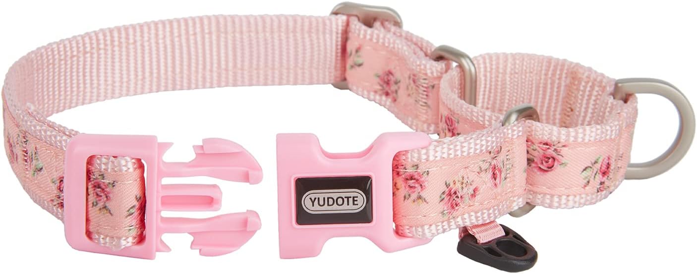 Thumbnail 3 de Petiry martingale dog collar with quick release buckle (floral nylon) – Tightens when pulled for small to medium dogs, Pinkflora, Medium