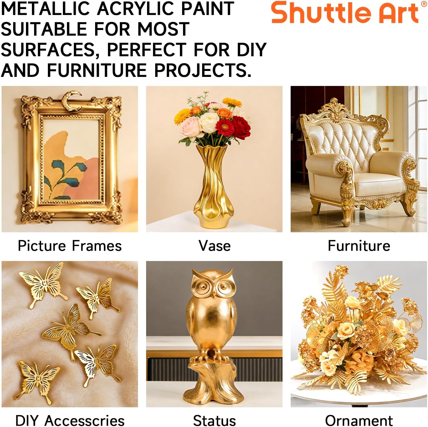 Thumbnail 5 de Shuttle Art Metallic Gold Acrylic Paint, 250 ml