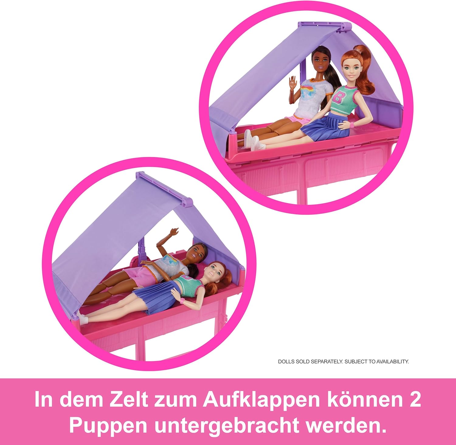 Detalle de Barbie Super Abenteuer-Camper Spielset mit Dachzelt – Campingerlebnis für fantasievolle Geschichten