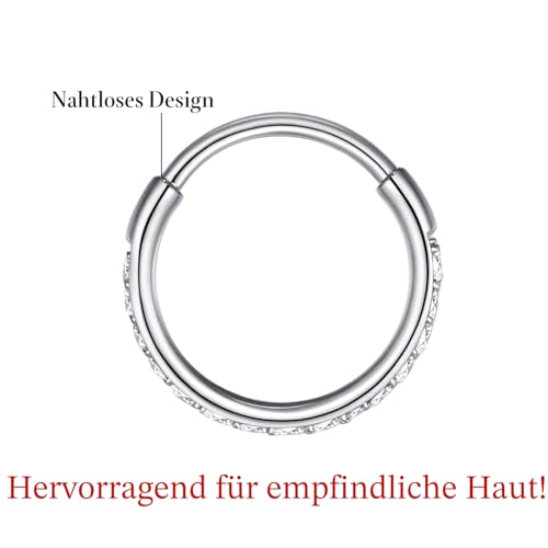 Detalle de Popuhoops 0,8 mm Silbern Nasenring – 8 mm InnenØ, Clicker, 316L Chirurgenstahl
