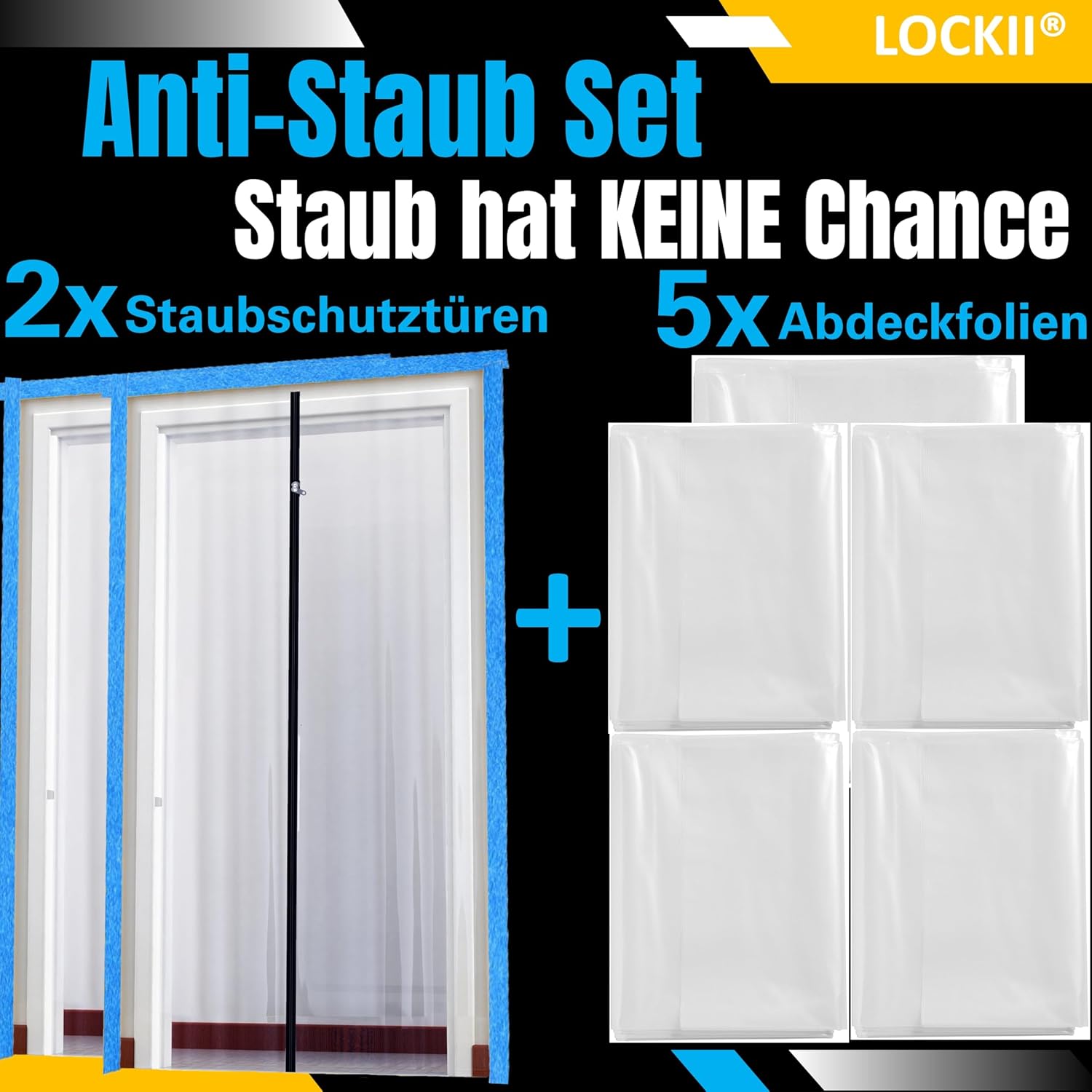 Thumbnail 1 de LOCKII® 2x Staubschutztür mit Reißverschluss (1,20 x 2,20 m) – extra starkes HDPE, wasserdicht & staubdicht