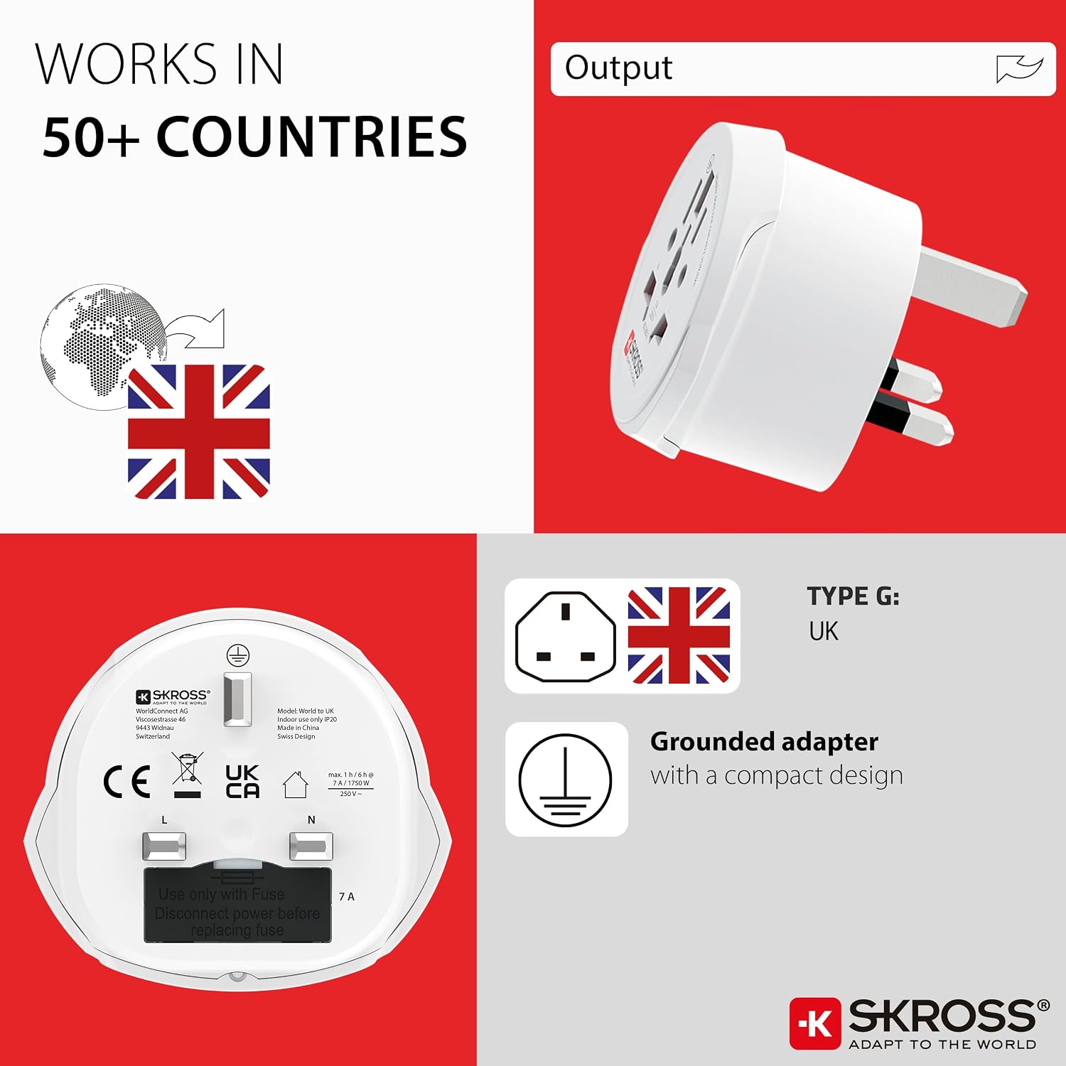 Detalle 2 de Skross 1.500225-E adaptateur UK 1750W 🔌
