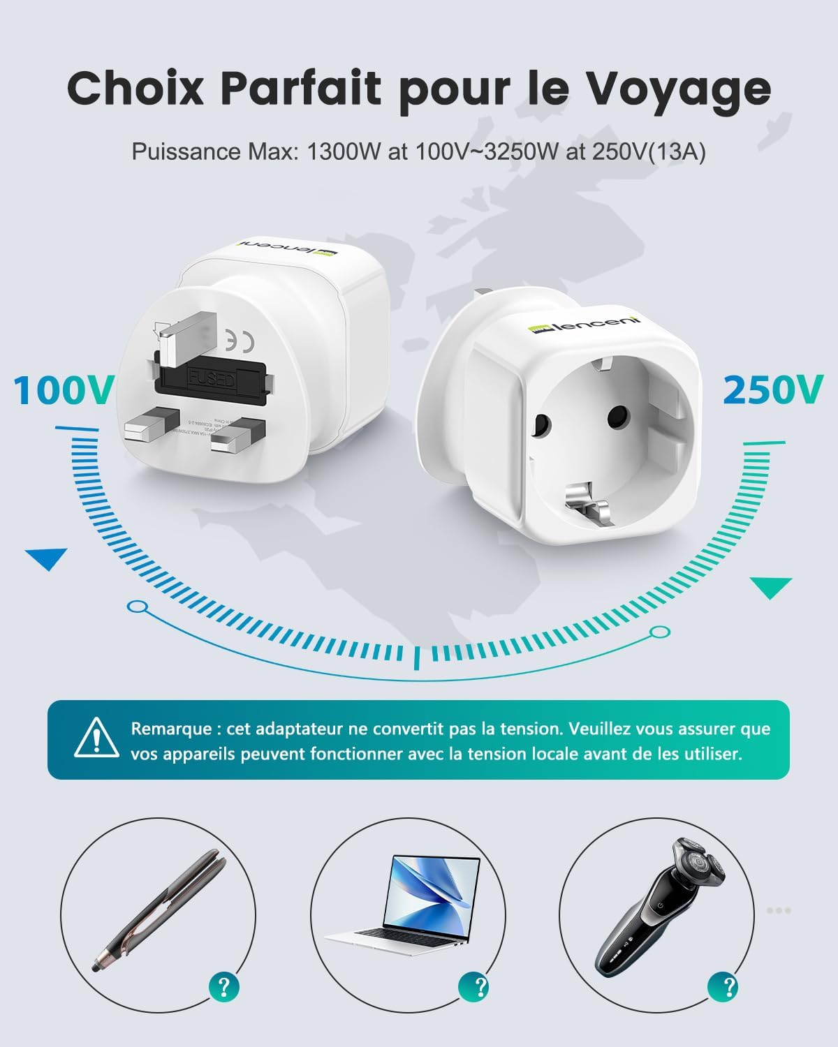 Thumbnail 4 de LENCENT Adaptateur voyage Type G Compact 2-pack
