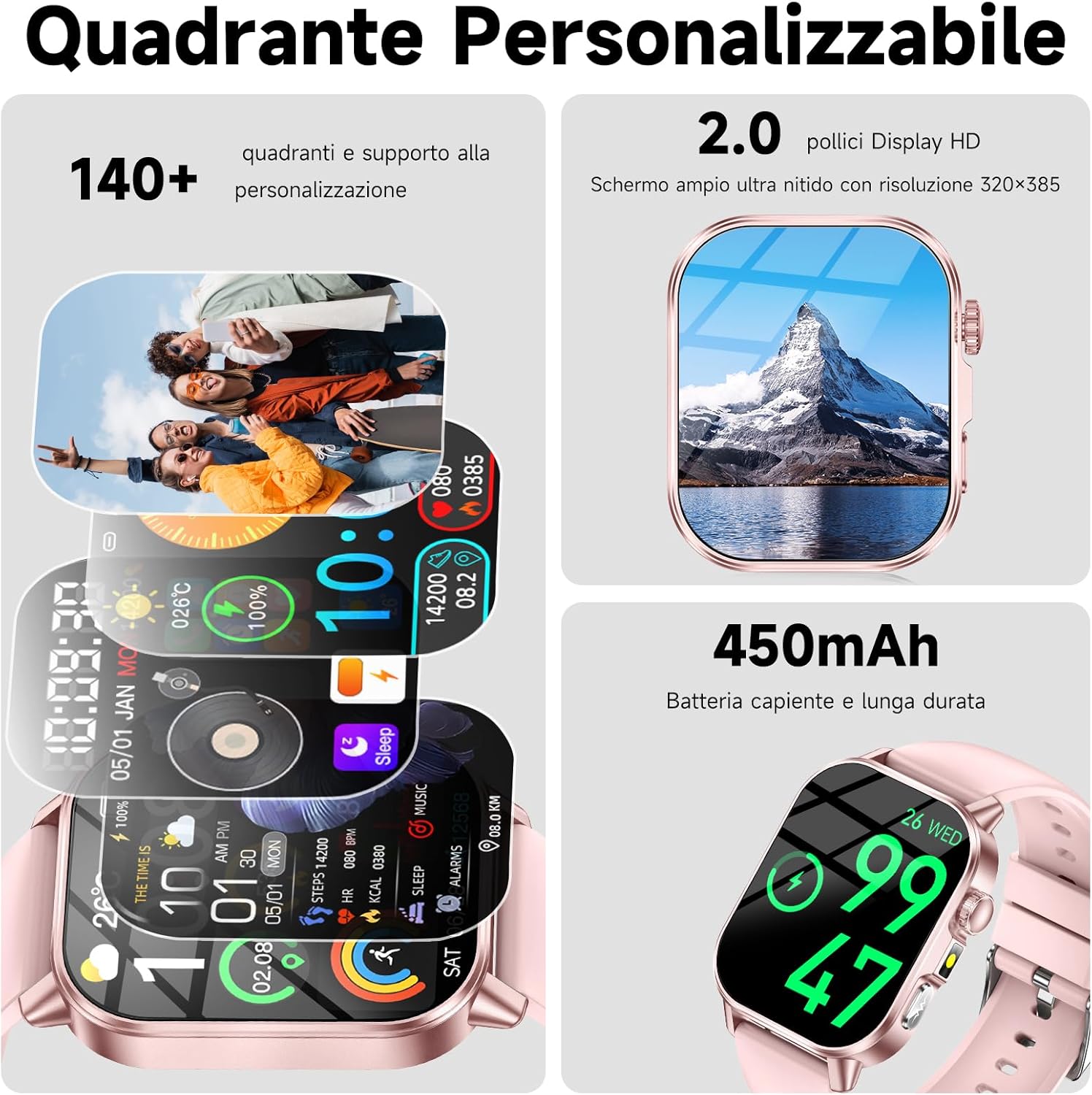 Detalle de 2026 Nuovo Smartwatch Donna ECG, Glucosemia e Salud Integrata con Schermo 2,0'' e LED