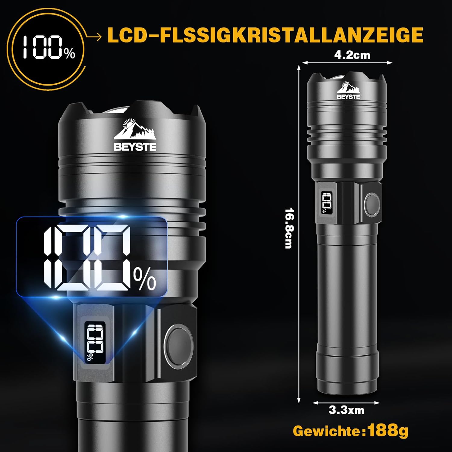 Detalle de BEYSTE Linterna LED 1.000.000 lúmenes