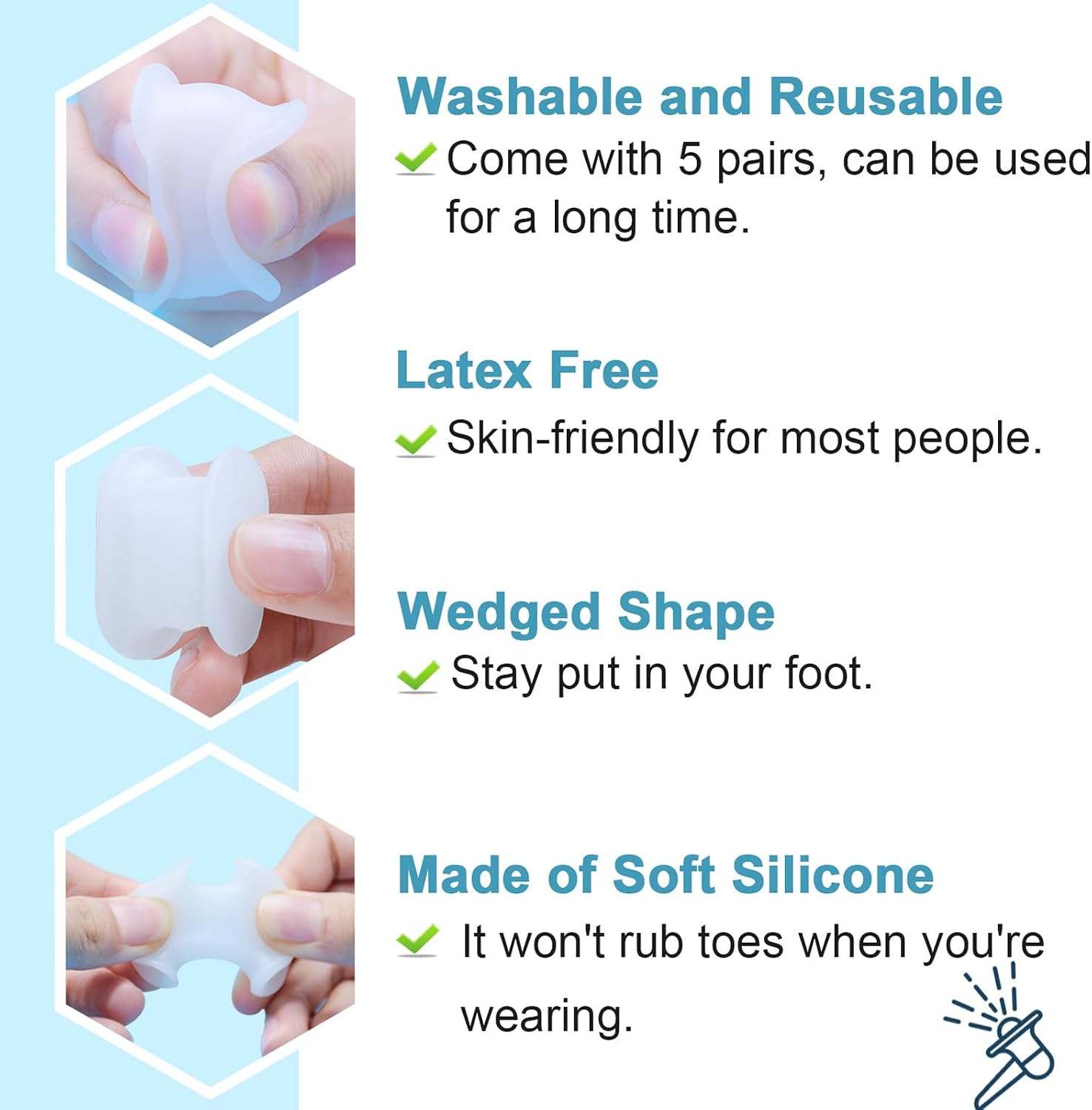 Detalle 2 de Povihome Large Silicone Toe Spacers, 1/2-Inch for Bunions