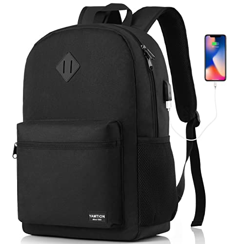 Detalle de YAMTION Black Backpack for Women and Men: 15.6-Inch Laptop Everyday Pack