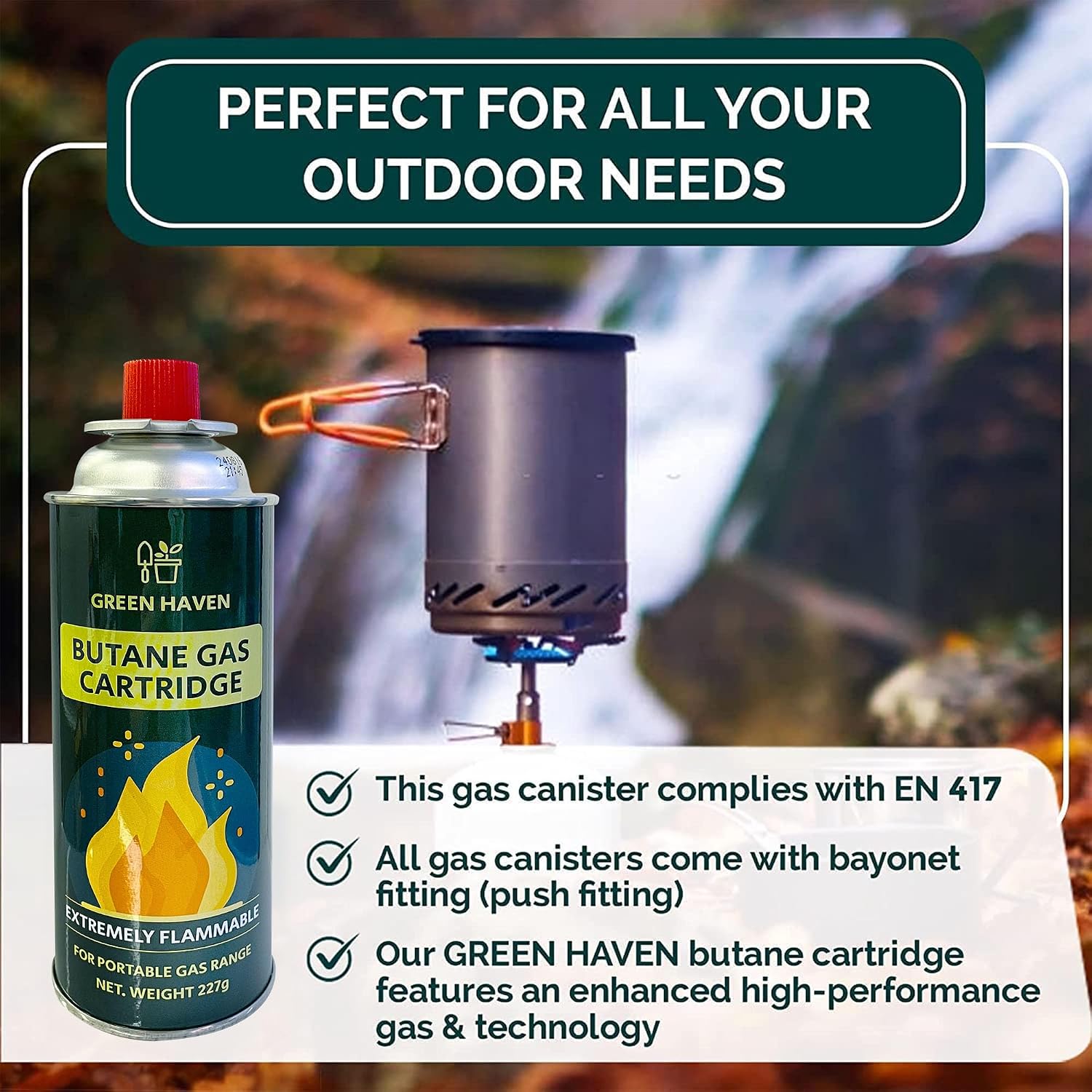 Thumbnail 4 de Green Haven Camping Gas | EN417 Butane Canisters (8 Pack) for Outdoor Cooking