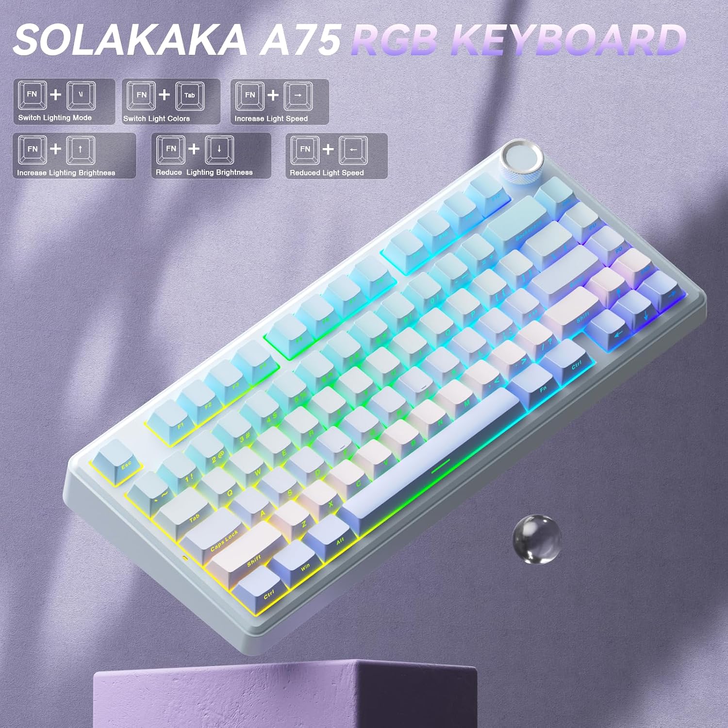 Thumbnail 6 de SOLAKAKA A75-Gradient-BluePurple 75% Wireless Mechanical Keyboard, RGB, Hot-Swappable